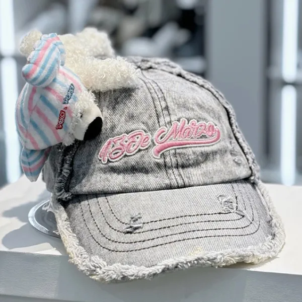Mũ 13 De Marzo Fujiya Sweets Bear Pink Logo Denim Cap FR2Q1171 0330 Màu Xám