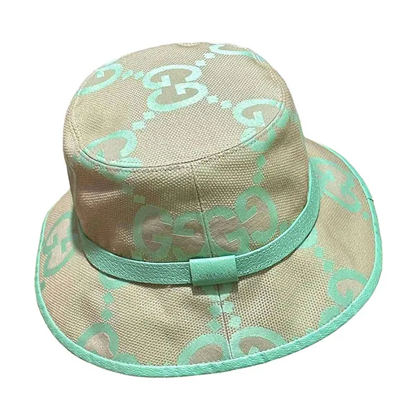 Mũ Gucci GG Maxi Cotton Blend Jacquard Bucket Hat Màu Be Phối Xanh Size M