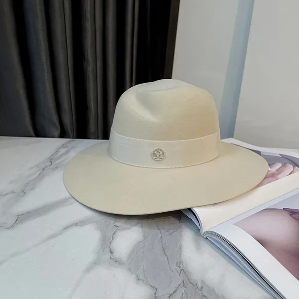 Mũ Maison Michel Kyra Wool Felt Fedora Hat Màu Kem Size M - Mũ nón - Vua Hàng Hiệu