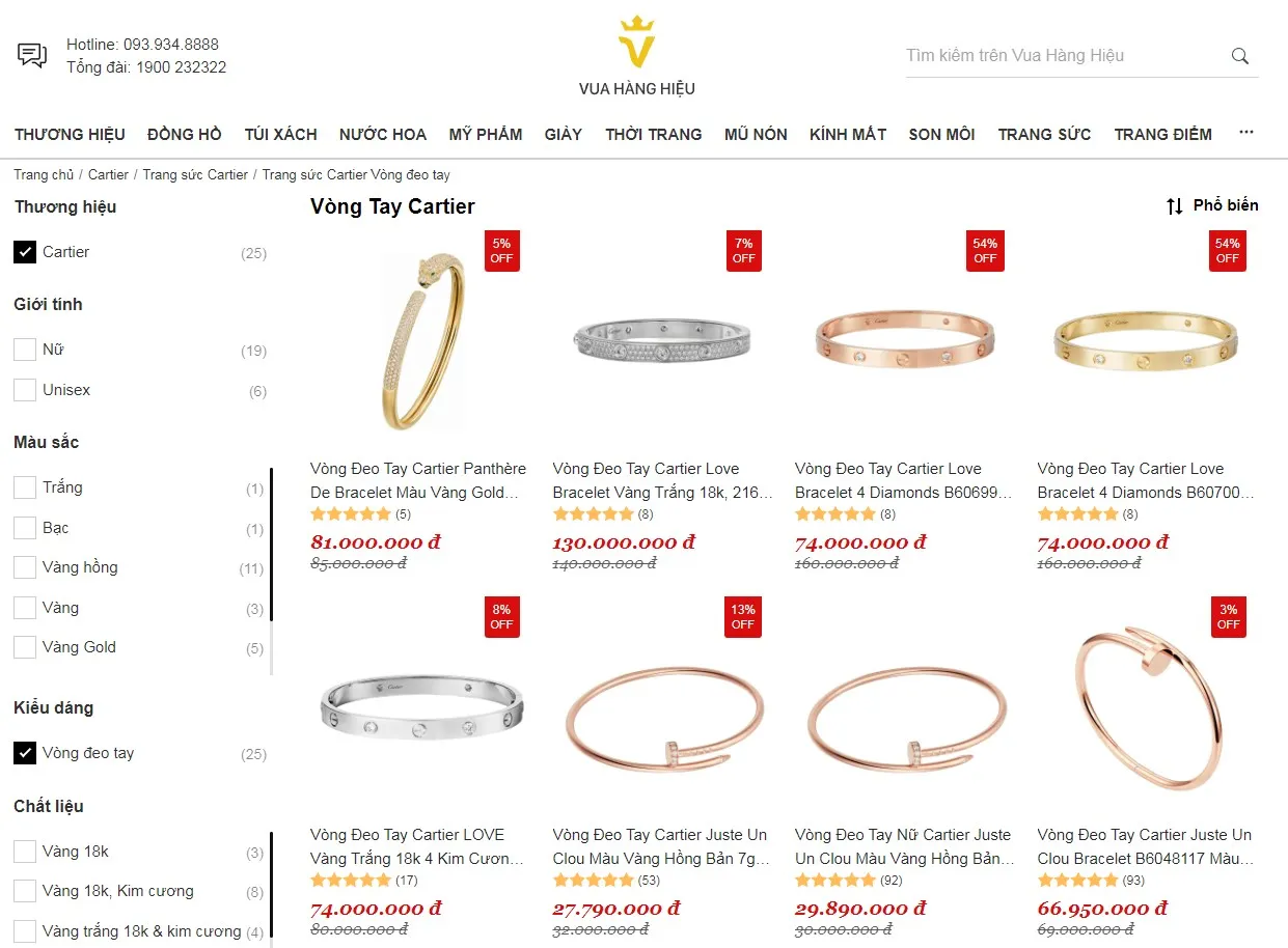 Mua Vòng Tay Cartier Chính Hãng Tại Vua Hàng Hiệu