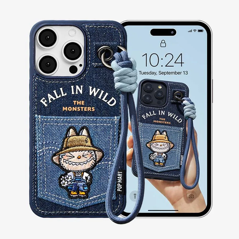 Ốp Điện Thoại Pop Mart The Monsters Fall In Wild Series-Lanyard Phone Case iPhone 15 Pro Max Màu Xanh Navy - Phụ Kiện Công Nghệ - Vua Hàng Hiệu
