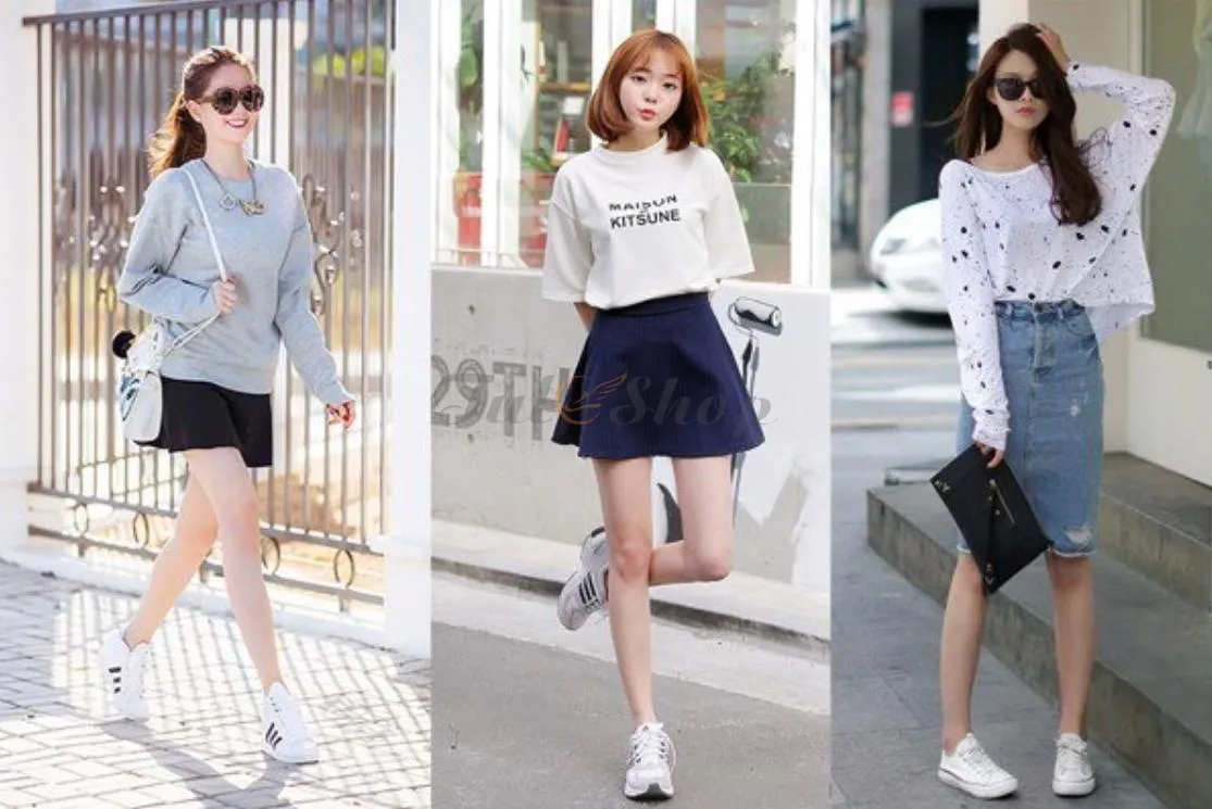 Phối giày trắng với váy đầm nữ tính
