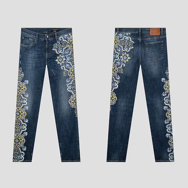 Quần Jean Nam Dolce & Gabbana D&G Blue Denim With Majolica Printed GY07LD G8CI5 S9001 Màu Xanh Size 44