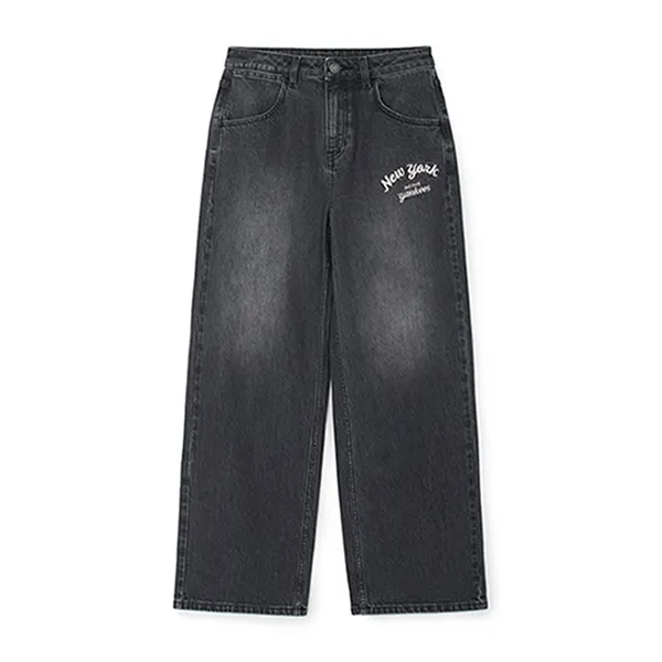 Quần Jean Nữ MLB Varsity Cursive Embroidery Wide Pants New York Yankees 3FDPV0144-50CGS Màu Xám Đen Size XS