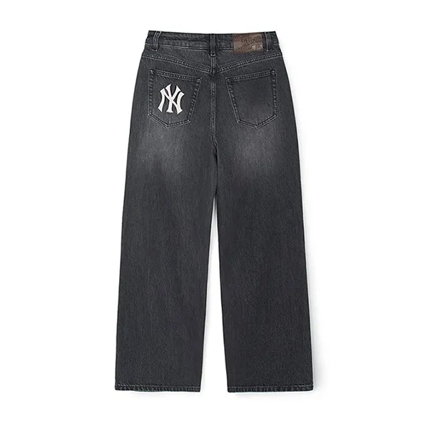 Quần Jean Nữ MLB Varsity Cursive Embroidery Wide Pants New York Yankees 3FDPV0144-50CGS Màu Xám Đen Size XS