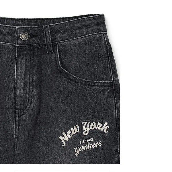 Quần Jean Nữ MLB Varsity Cursive Embroidery Wide Pants New York Yankees 3FDPV0144-50CGS Màu Xám Đen Size XS