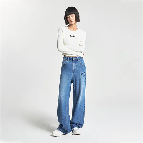 Quần Jean Nữ MLB Varsity Cursive Embroidery Wide Pants New York Yankees 3FDPV0144-50INS Màu Xanh Denim Size XS - Thời trang - Vua Hàng Hiệu
