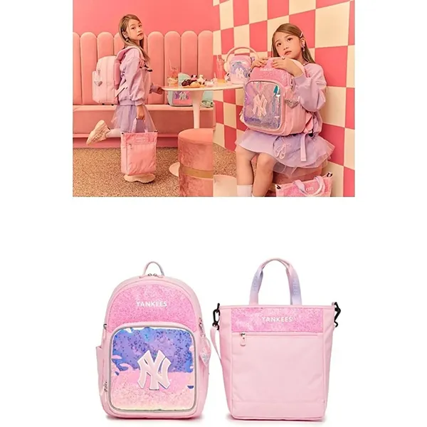Set Balo + Túi Xách Trẻ Em MLB Shiny Backpack Set 7FBK0033N-50PKL Màu Hồng