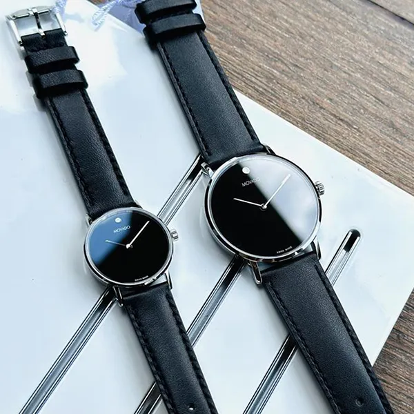 Set Đồng Hồ Unisex Movado 0607589/ 0607598 Màu Đen