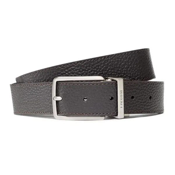 Thắt Lưng Nam Lacoste Men's Engraved Buckle Grained Leather Belt RC4021 028 Màu Nâu Size 90