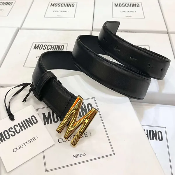 Thắt Lưng Nữ Moschino Leather Belt With Iconic M-Logo Buckle 2.5cm Màu Đen Size 80 - Thắt lưng - Vua Hàng Hiệu