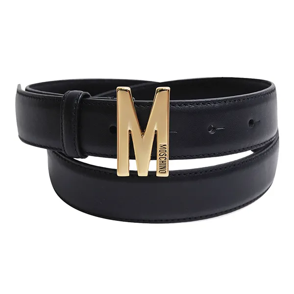 Thắt Lưng Nữ Moschino Leather Belt With Iconic M-Logo Buckle 2.5cm Màu Đen Size 80 - Thắt lưng - Vua Hàng Hiệu