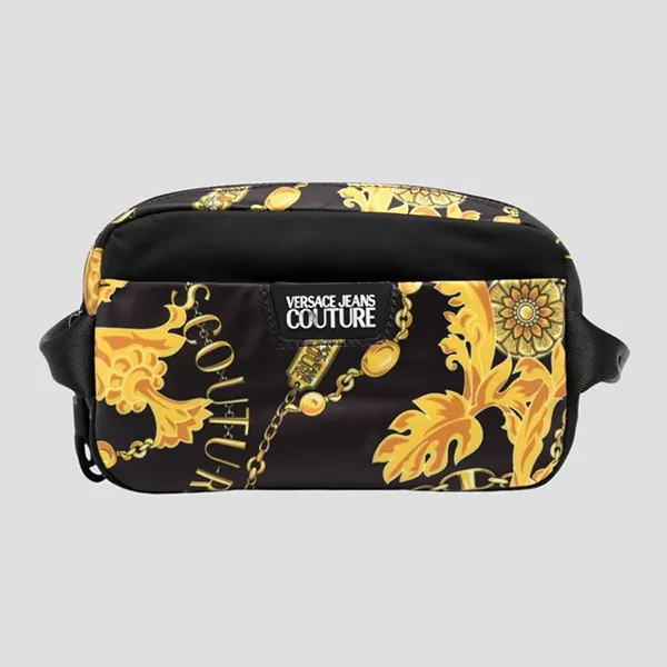 Túi Cầm Tay Versace Jeans Couture Black With Logo Printed 75YA4B8CZS930G89 Màu Vàng Đen