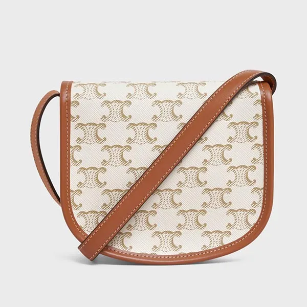 Túi Đeo Chéo Nữ Celine Mini Besace In Triomphe Canvas And Calfskin Màu Trắng/Nâu - Túi xách - Vua Hàng Hiệu