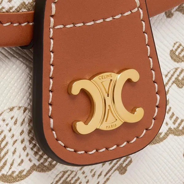 Túi Đeo Chéo Nữ Celine Mini Besace In Triomphe Canvas And Calfskin Màu Trắng/Nâu - Túi xách - Vua Hàng Hiệu