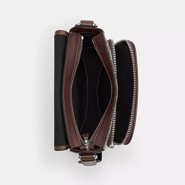 Túi Đeo Chéo Nam Coach Sullivan Flap Crossbody Bag In Signature Jacquard Silver/Oak/Maple CT834 Màu Nâu Xám