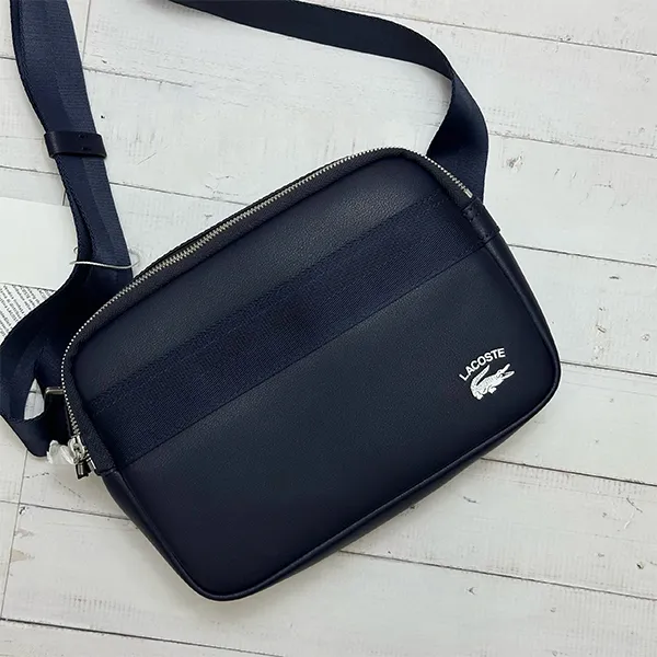 Túi Đeo Chéo Nam Lacoste Men's Leather Printed Gray Messenger Bag NH4018PN 021 Màu Xanh Navy
