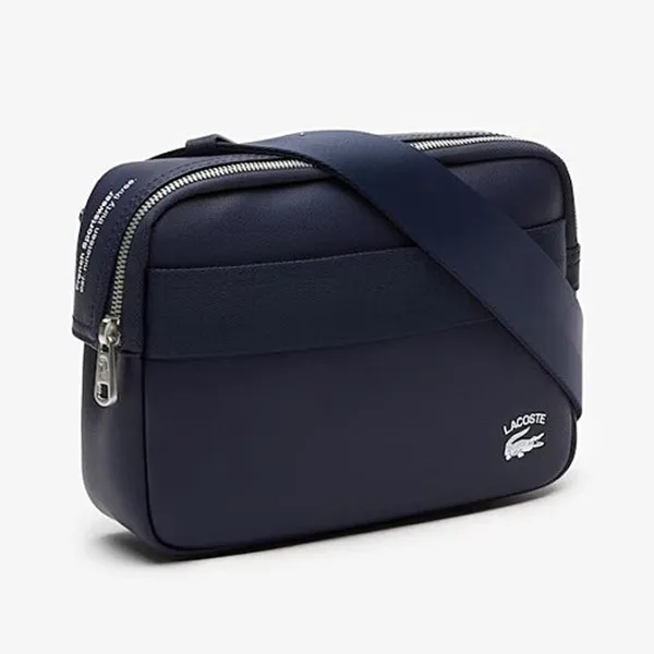 Túi Đeo Chéo Nam Lacoste Men's Leather Printed Gray Messenger Bag NH4018PN 021 Màu Xanh Navy