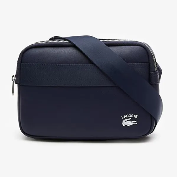 Túi Đeo Chéo Nam Lacoste Men's Leather Printed Gray Messenger Bag NH4018PN 021 Màu Xanh Navy