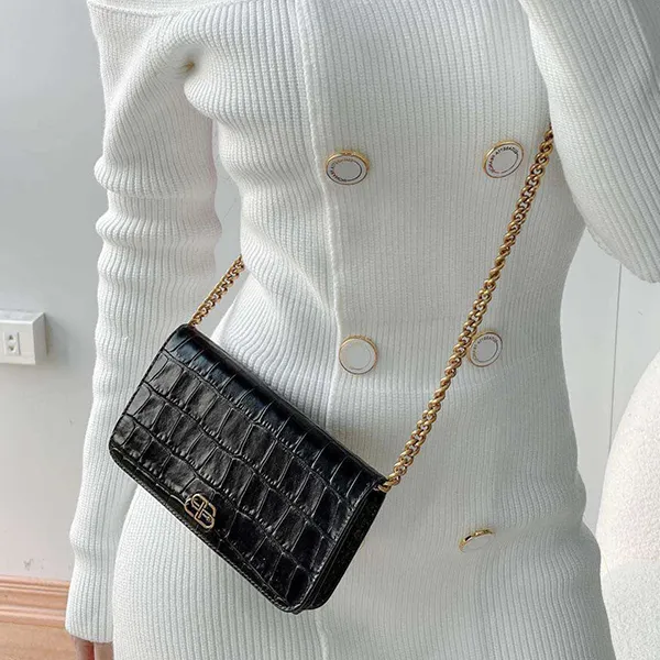 Túi Đeo Chéo Nữ Balenciaga Touch B Crocodile Embossed Leather Crossbody Bag Màu Đen - Túi xách - Vua Hàng Hiệu