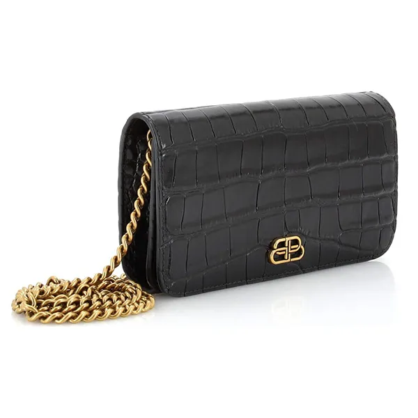 Túi Đeo Chéo Nữ Balenciaga Touch B Crocodile Embossed Leather Crossbody Bag Màu Đen - Túi xách - Vua Hàng Hiệu