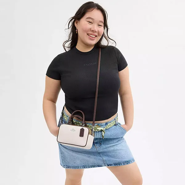 Túi Đeo Chéo Nữ Coach Satchel Crossbody In Signature Colorblock CV704 Màu Trắng Nâu - Túi xách - Vua Hàng Hiệu