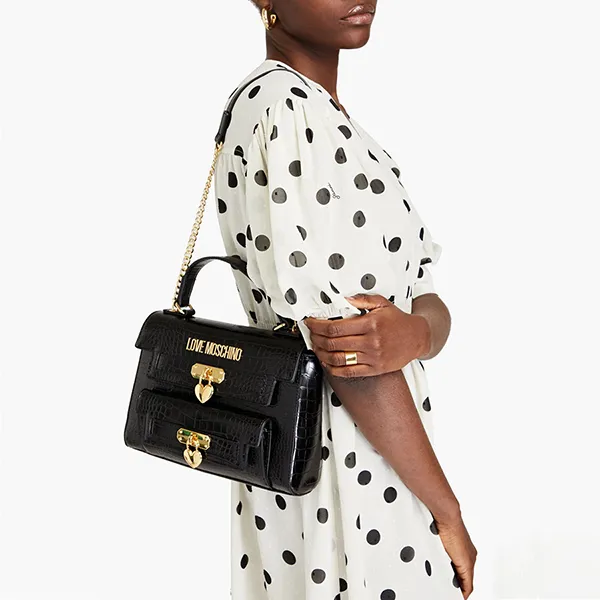 Túi Đeo Chéo Nữ Love Moschino Faux Croc Effect Leather Shoulder Bag Màu Đen D-RS - Túi xách - Vua Hàng Hiệu