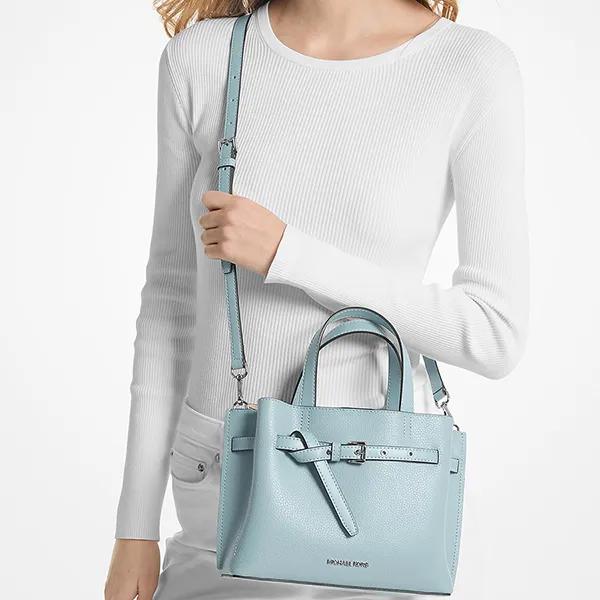 Túi Đeo Chéo Nữ Michael Kors MK Emilia Small Pebbled Leather Satchel 35H3SU5S1T Màu Xanh Da Trời - Túi xách - Vua Hàng Hiệu