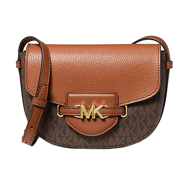 Túi Đeo Chéo Nữ Michael Kors MK Reed Small Logo And Leather Crossbody Bag 35F3G6RC1B Brown Màu Nâu Đen - Túi xách - Vua Hàng Hiệu