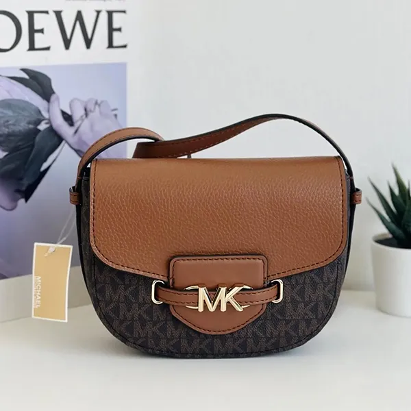 Túi Đeo Chéo Nữ Michael Kors MK Reed Small Logo And Leather Crossbody Bag 35F3G6RC1B Brown Màu Nâu Đen - Túi xách - Vua Hàng Hiệu