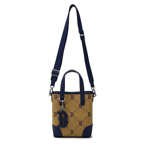 Túi Đeo Chéo Nữ MLB Diamond Monogram Jacquard Mini Crossbody Boston Red Sox 3ACRS054N-43BGL Màu Xanh Phối Be