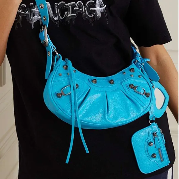Túi Đeo Vai Nữ Balenciaga Le Cagole XS Shoulder Bag Crocodile Embossed Màu Xanh Dương
