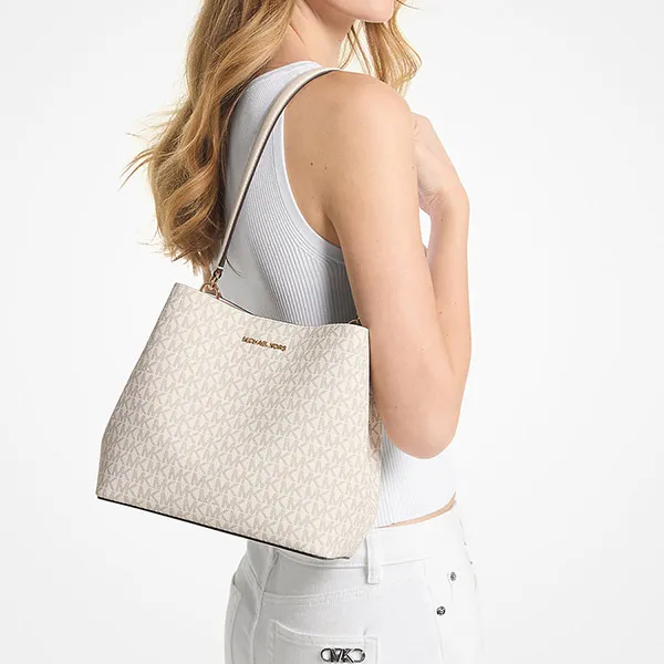 Túi Đeo Vai Nữ Michael Kors MK Pratt Medium Signature Logo Shoulder Bag 35S4G3FS2V Màu Trắng Kem T - Túi xách - Vua Hàng Hiệu