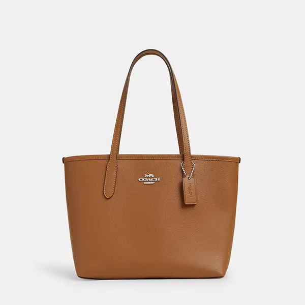 Túi Tote Nữ Coach Small City CT859 Silver/Light Saddle Màu Nâu