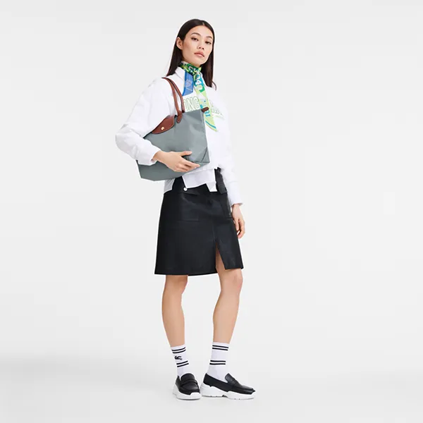 Túi Xách Nữ Longchamp Le Pliage Original M Bag Recycled Canvas Acier L2605089P80 Màu Xanh Xám - Túi xách - Vua Hàng Hiệu