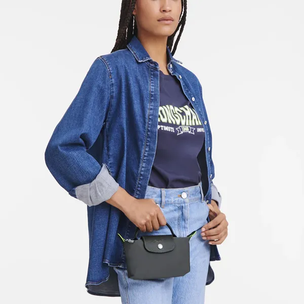 Túi Xách Nữ Longchamp Le Pliage Original Mini Pouch With Handle Graphite Màu Than Chì