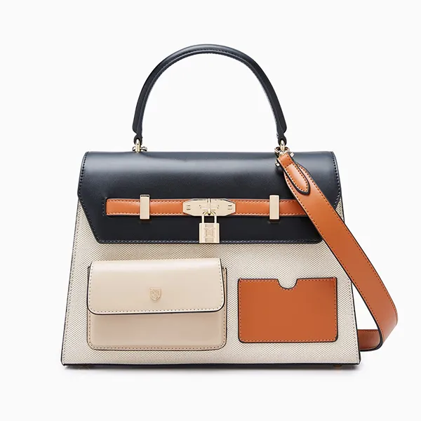 Túi Xách Nữ Lyn Raff Pocket Top Handle L Handbags LL24FBS126 Màu Đen Trắng