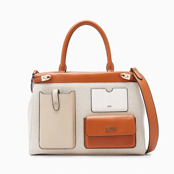 Túi Xách Nữ Lyn Raff Pocket Top Handle XL Handbags LL24FBS125 Màu Nâu Trắng