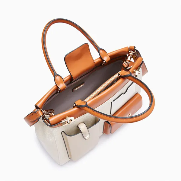 Túi Xách Nữ Lyn Raff Pocket Top Handle XL Handbags LL24FBS125 Màu Nâu Trắng