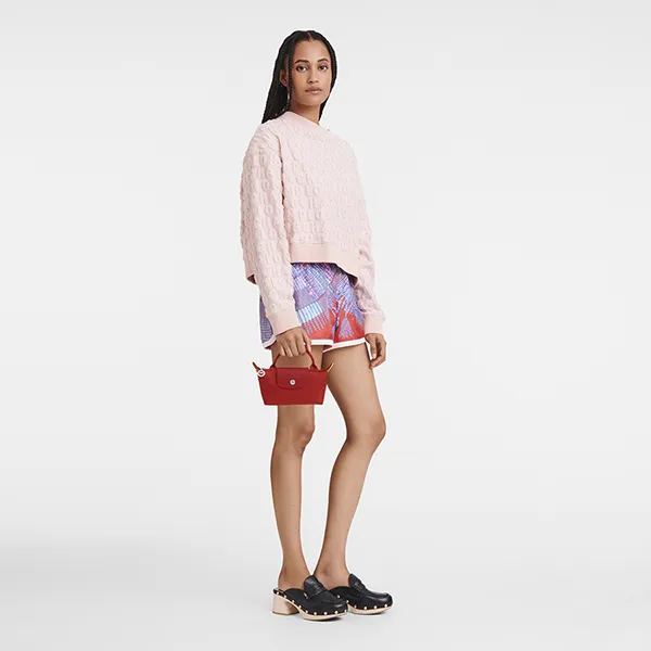 Túi Xách Tay Nữ Longchamp Le Pliage Pouch With Handle Tomato Màu Đỏ