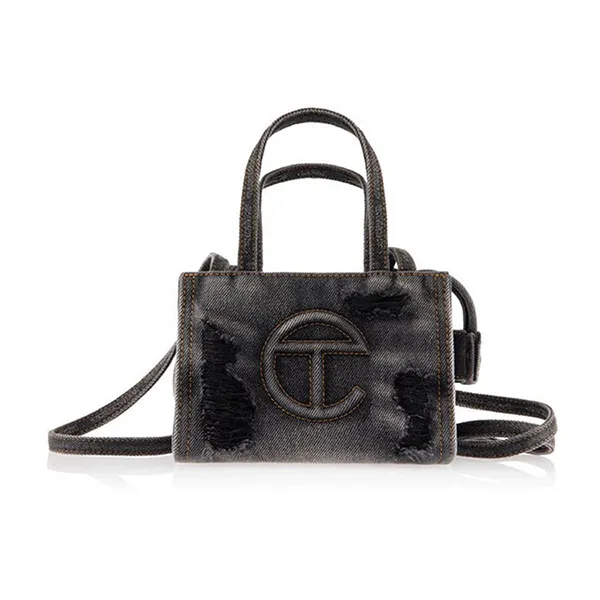 Túi Xách Tay Nữ Telfar Small Denim Shopper Distressed Black Màu Đen