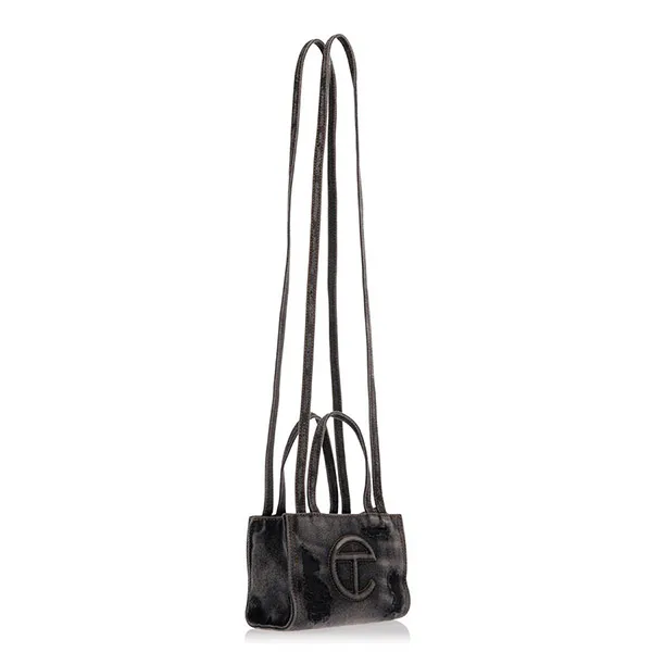 Túi Xách Tay Nữ Telfar Small Denim Shopper Distressed Black Màu Đen
