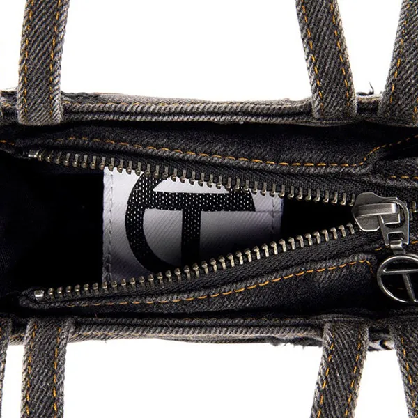 Túi Xách Tay Nữ Telfar Small Denim Shopper Distressed Black Màu Đen