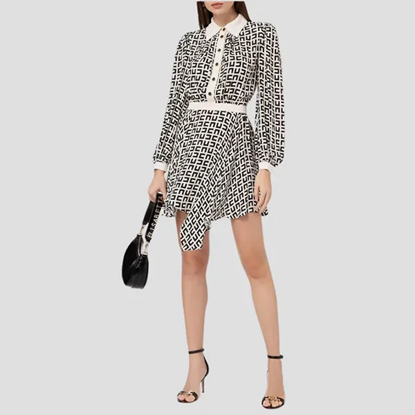 Váy Nữ Elisabetta Franchi White With Logo Printed AB35631E3 Màu Đen Trắng Size 38