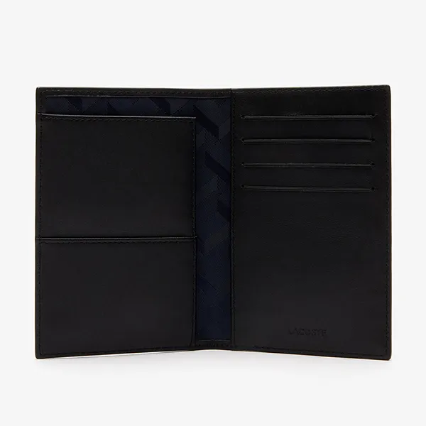Ví Nam Lacoste Men's Fitzgerald Leather Passport Holder NH2305FG 000 Màu Đen