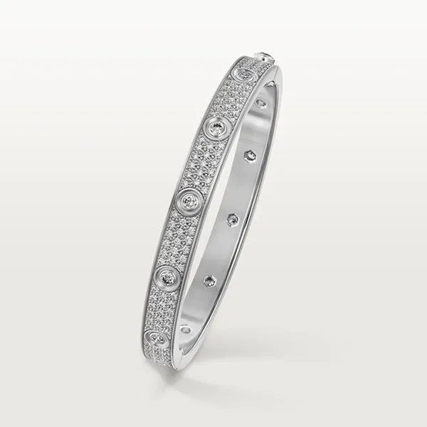 Vòng Đeo Tay Jewery Luxury Love Bracelet Vàng Trắng 18k, 216 Viên Kim Cương Màu Trắng Bạc Size 16