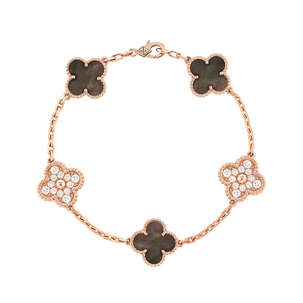 Vòng Đeo Tay Nữ Jewery Luxury Vintage Alhambra Bracelet 5 Motifs 18K Rose Gold Diamond Mother Of Pearl Màu Vàng Hồng - Trang sức - Vua Hàng Hiệu
