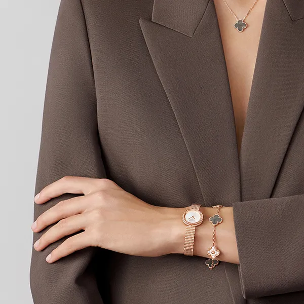 Vòng Đeo Tay Nữ Jewery Luxury Vintage Alhambra Bracelet 5 Motifs 18K Rose Gold Diamond Mother Of Pearl Màu Vàng Hồng - Trang sức - Vua Hàng Hiệu