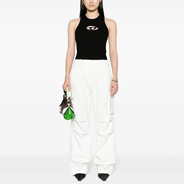 Áo Ba Lỗ Nữ Diesel M-Onerva-Top Cut-Out Knit Top With Logo Plaque Tank Top A096210DLAX9XX Màu Đen Size XS - Thời trang - Vua Hàng Hiệu