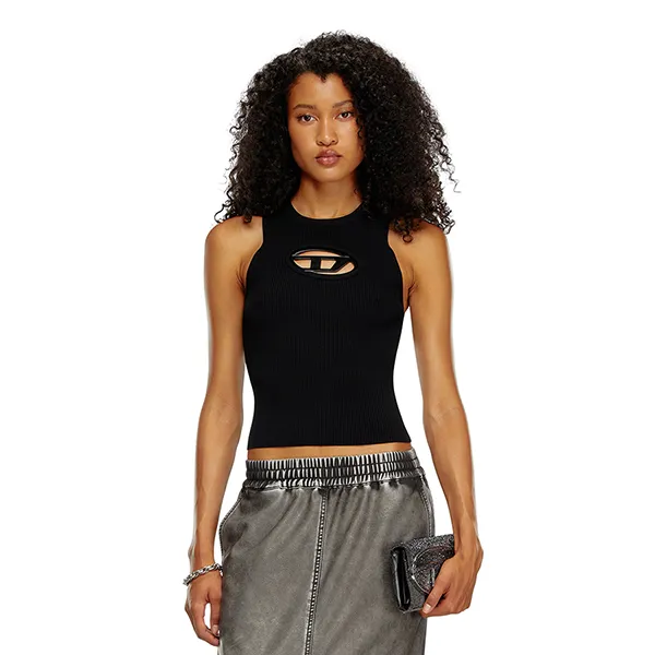 Áo Ba Lỗ Nữ Diesel M-Onerva-Top Cut-Out Knit Top With Logo Plaque Tank Top A096210DLAX9XX Màu Đen Size XS - Thời trang - Vua Hàng Hiệu